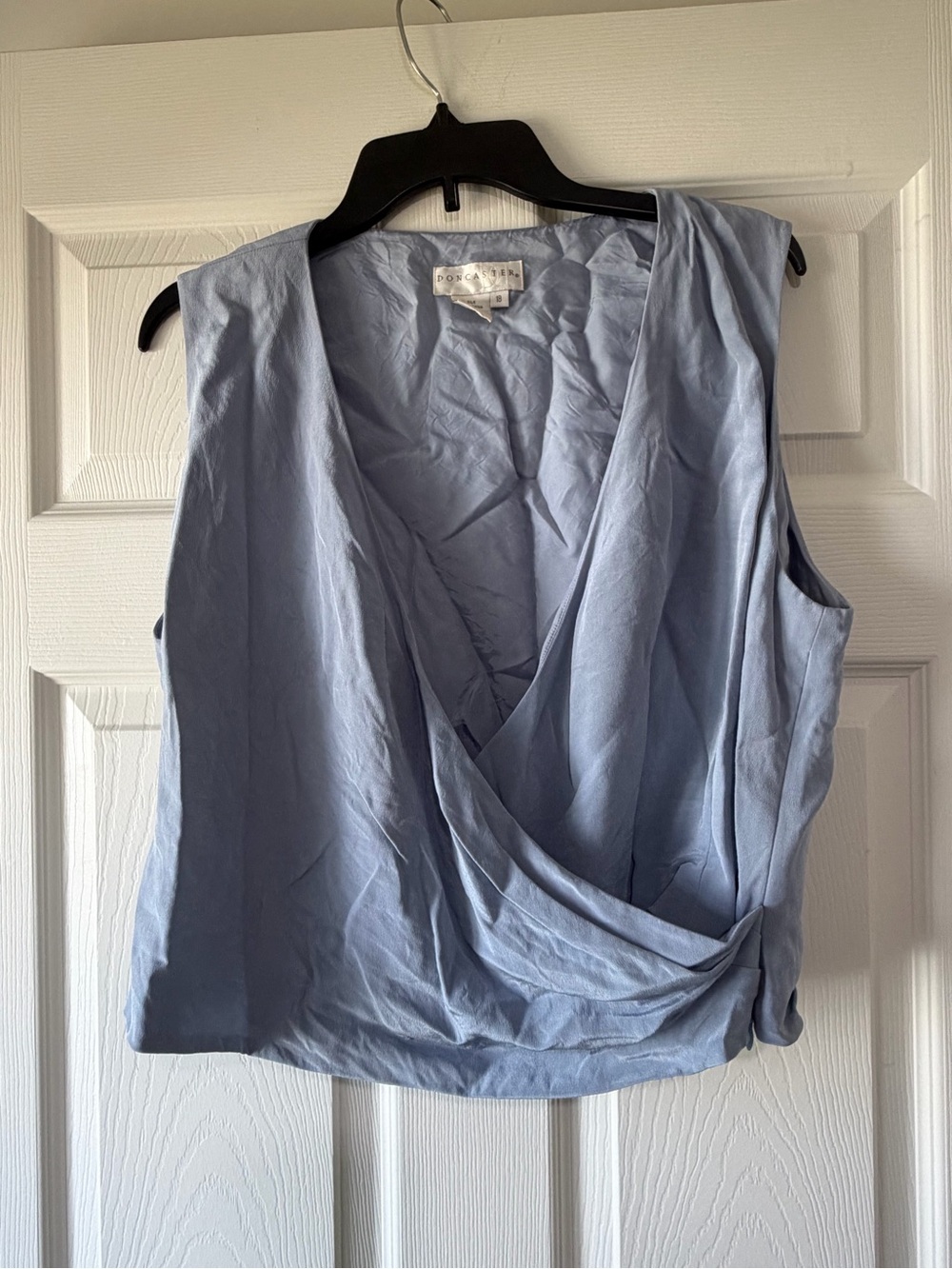 Doncaster Pale Blue Draped V-Neck Sleeveless Camisole 100% silk blouse